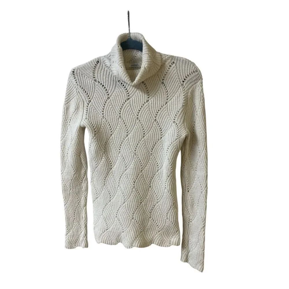 Sundance turtleneck sweater open weave design off white sz XS
